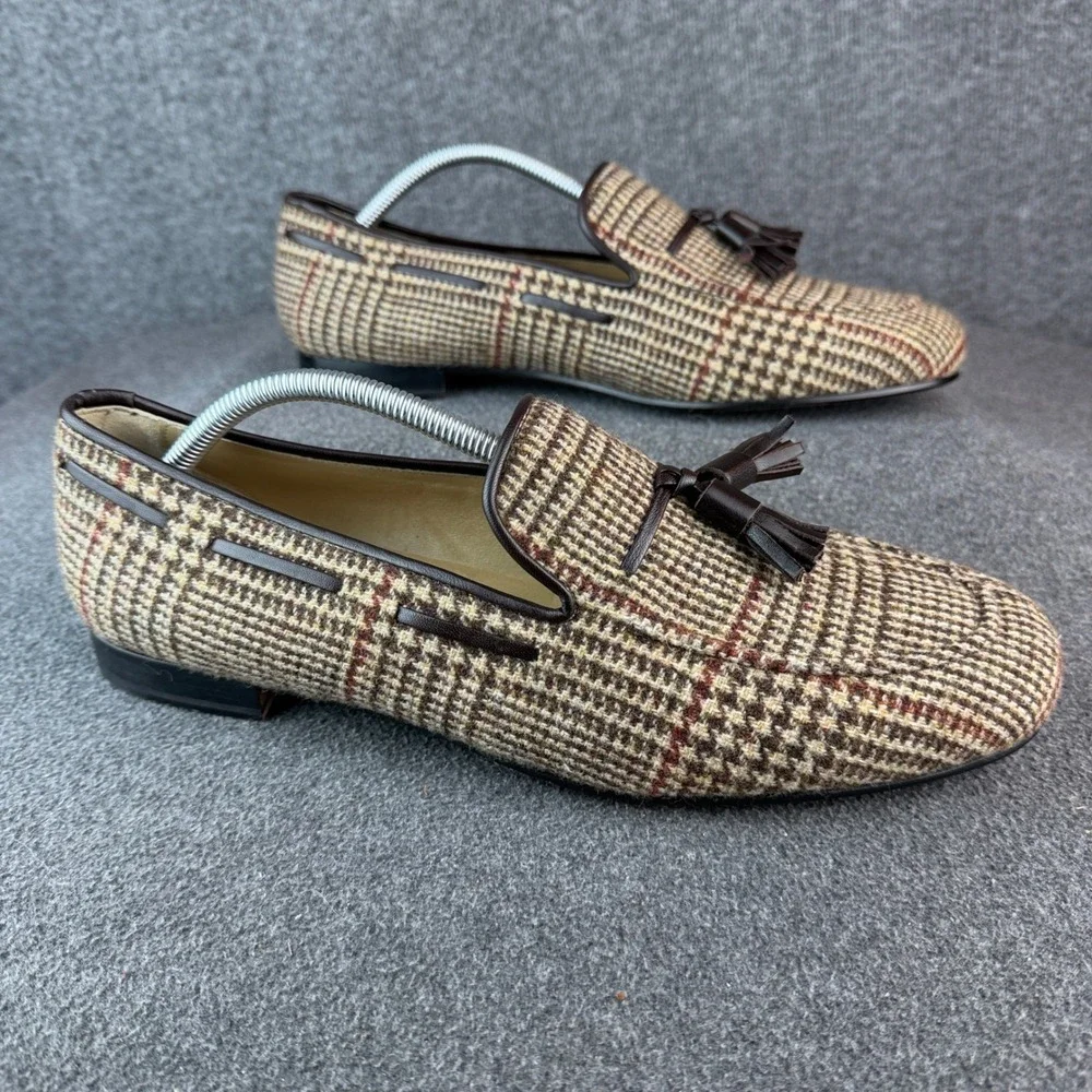 Rare Dapper Lane Mens 12 Custom Tweed Tassel Loafers Handcrafted Spain
